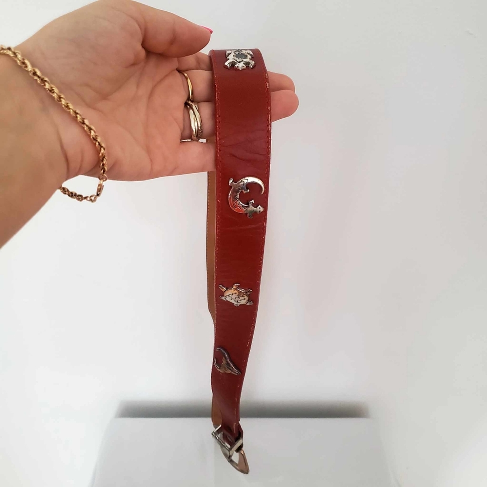 Red Leather Belt with Metalic Animals - Picture 5 of 9
